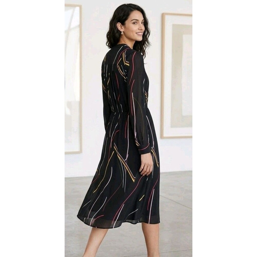 Reis Caralisa Printed Midi Dress Black Sheer Sleeves Ethereal Side Zip Size 12